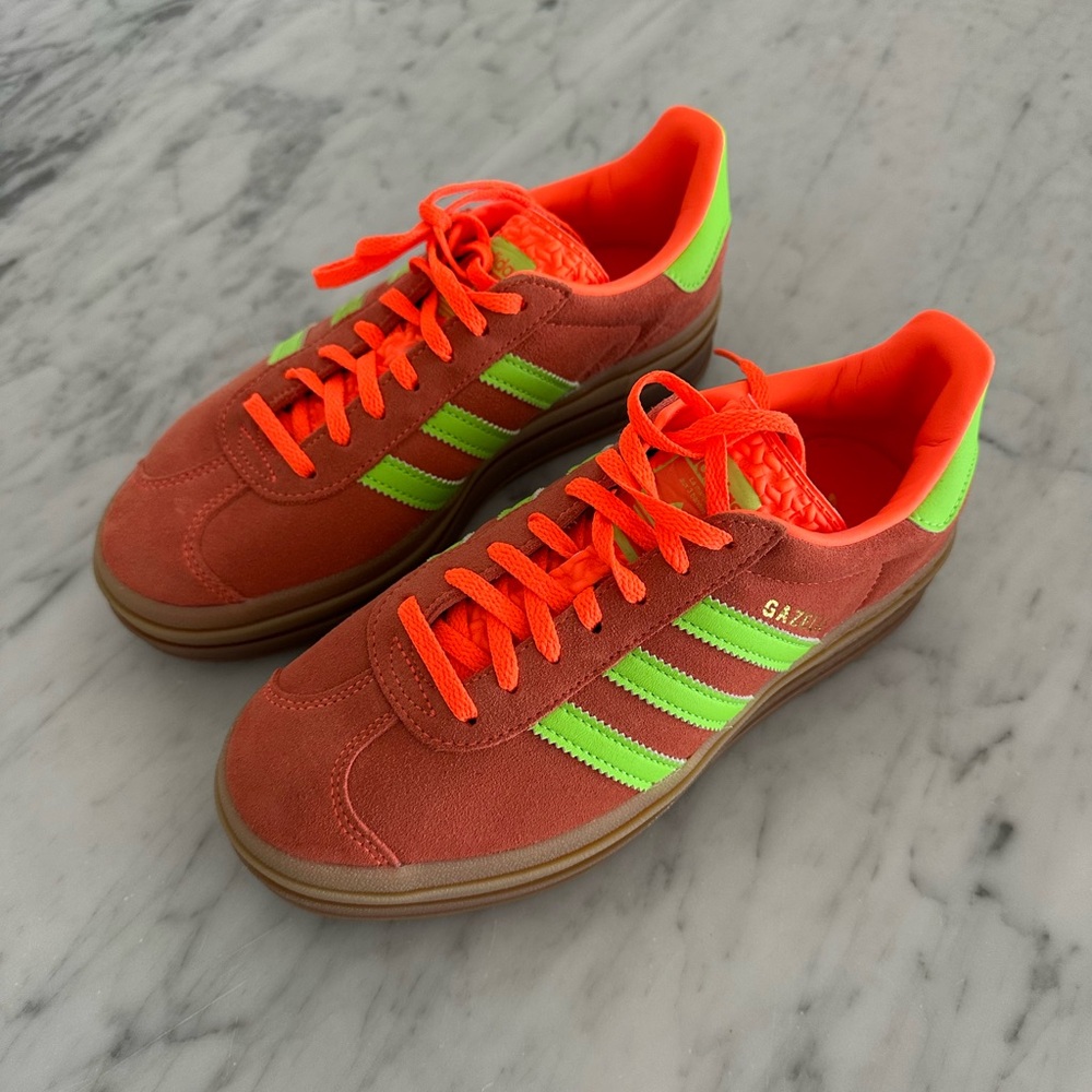 Adidas Gazelle Neon Orange and Lime Sneakers